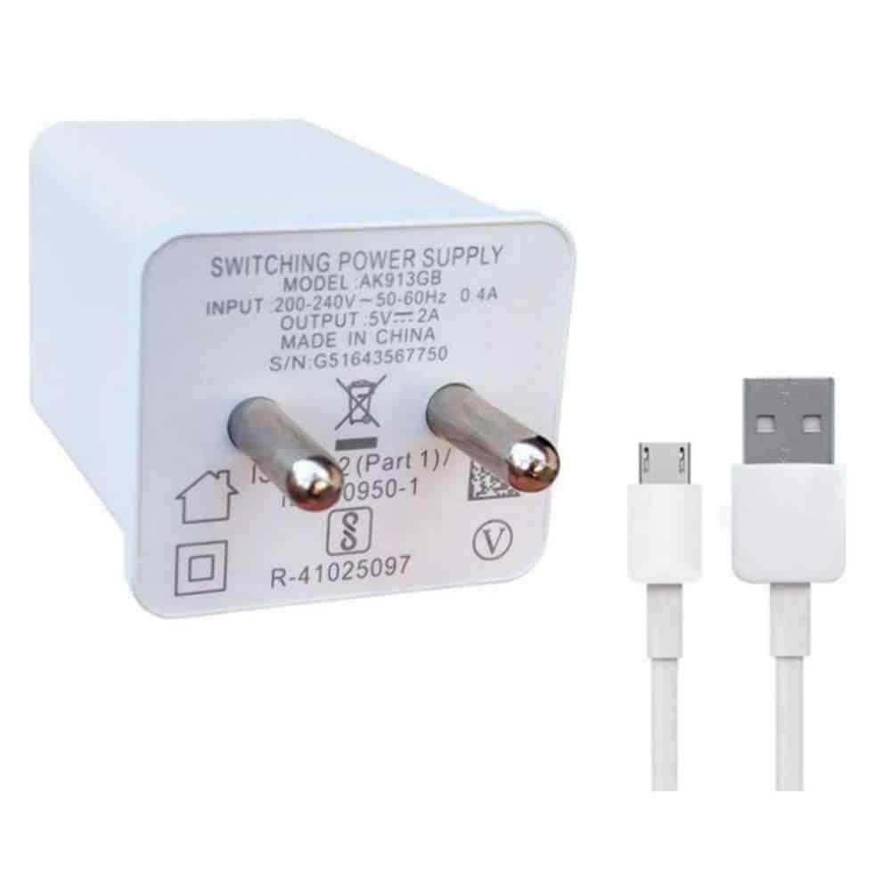 Oppo F5 Charger Power Adapter and USB Data Cable Price in India